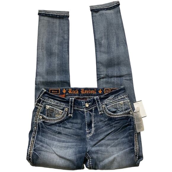 Rock Revival Rima Jeans Womens 26 Embellished Easy Skinny Leg Med Blue Denim NWT - Picture 6 of 16